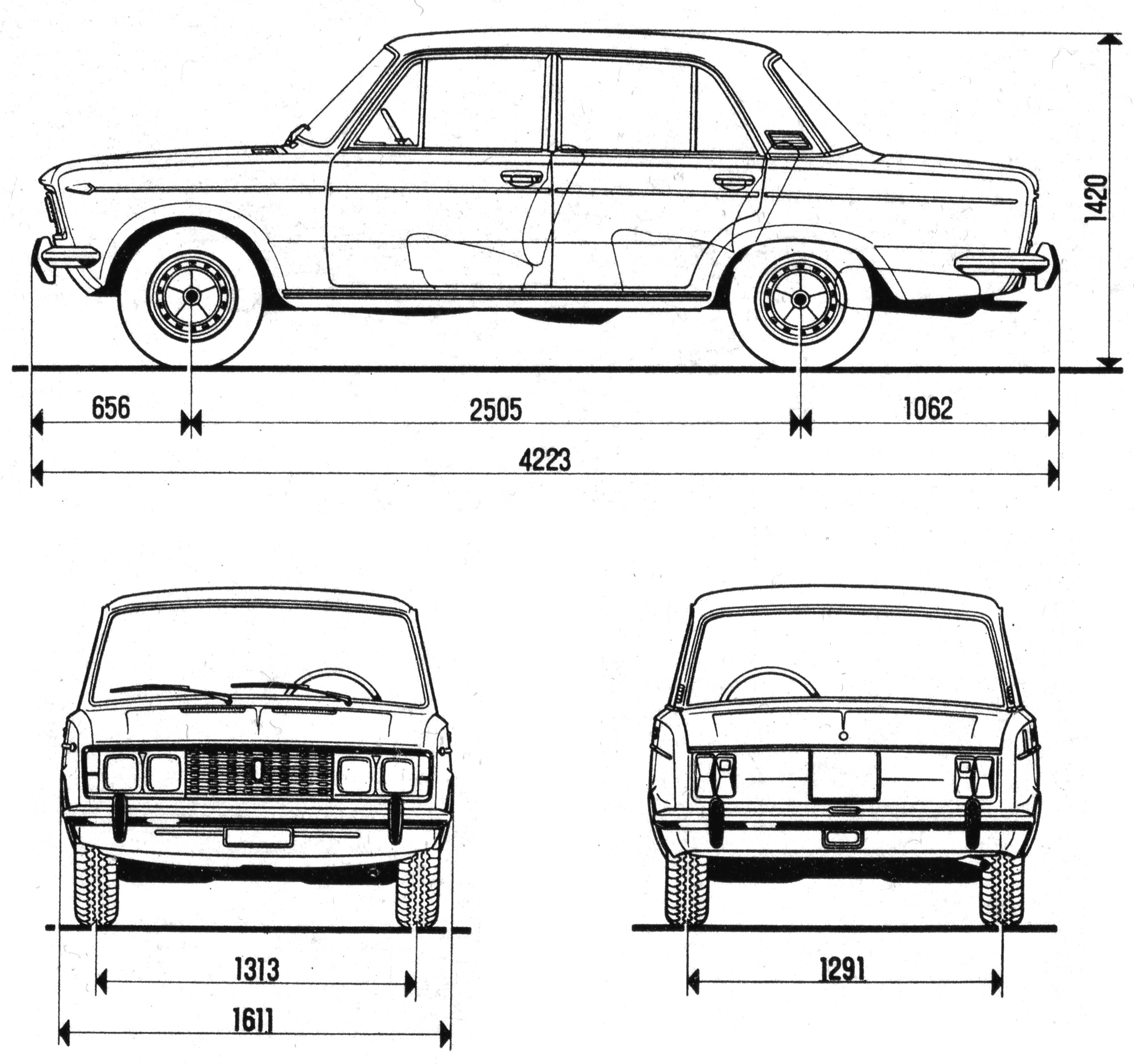 FIAT 125 Special (1968-1971) dimension drawing
