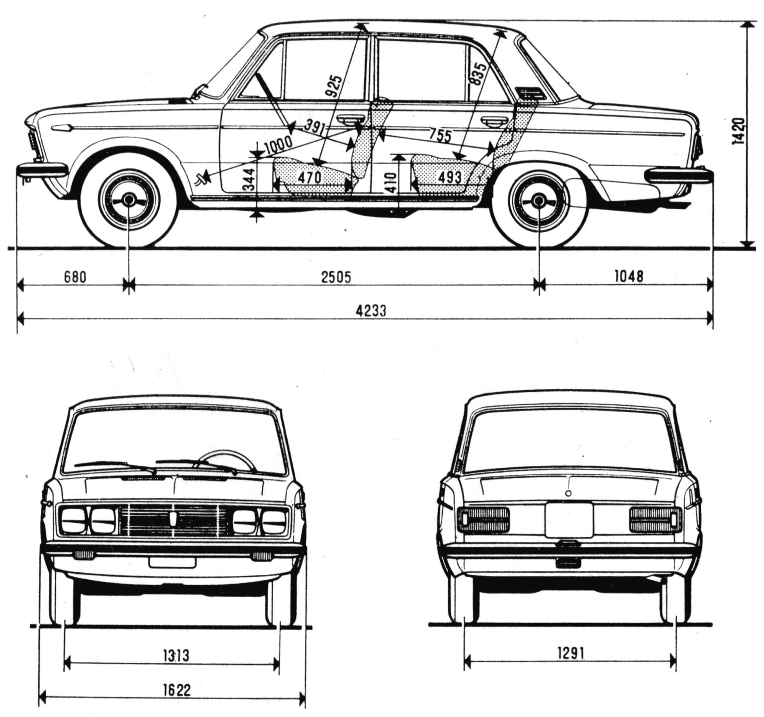 Dimension drawings – The Fiat 125 page